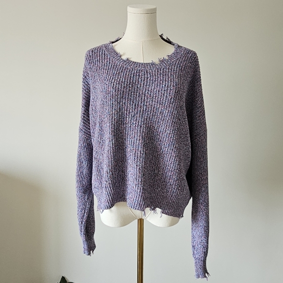Revolve Pistola Eva Heartbreaker M Women's Purple Distressed Sweater - Picture 2 of 6